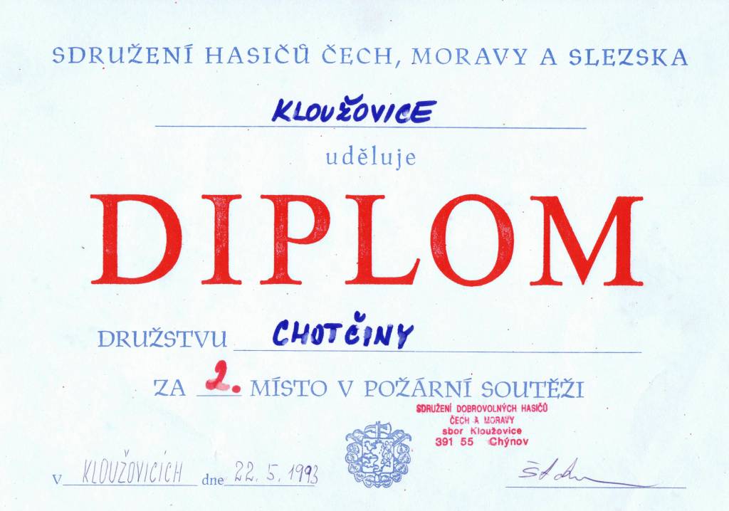 1993 Kloužovice - diplom