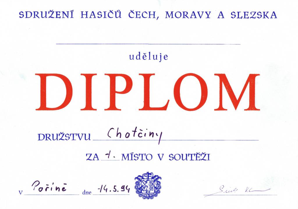 1994 Pořín - diplom