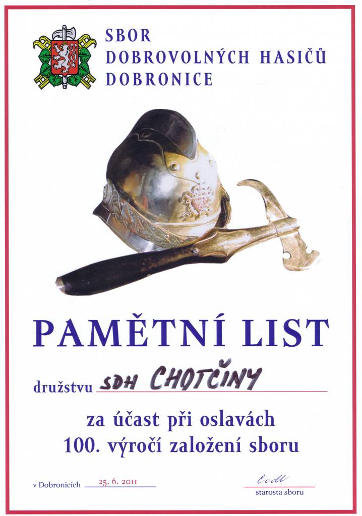 2011 Dobronice - pamětní list